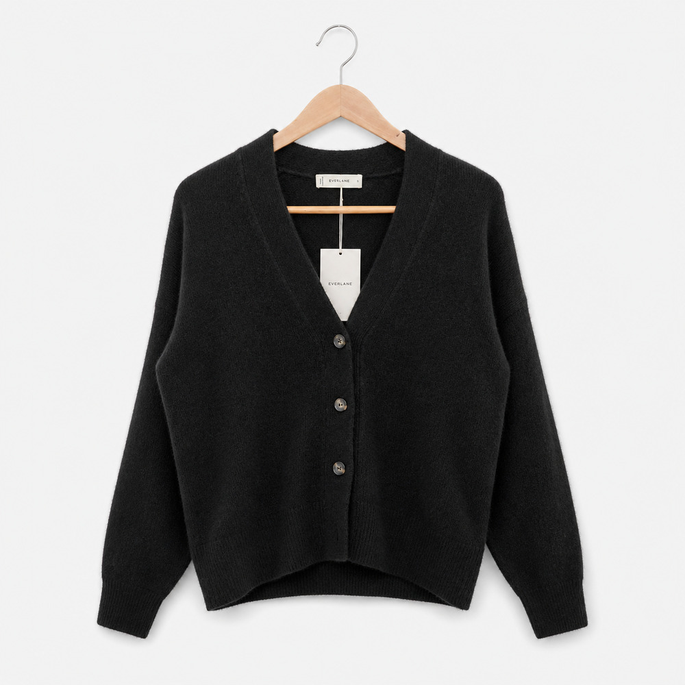 Everlane The Cocoon Cardigan Womens Small Black Cotton Wool Blend Neutral NWT